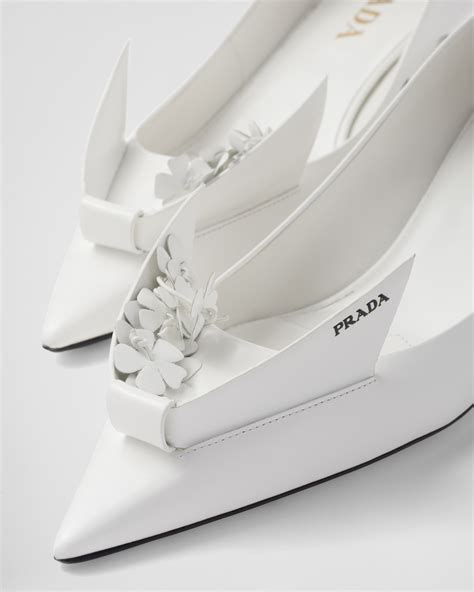 prada floral applique pumps|White Brushed Leather Pumps With Floral Appliqués .